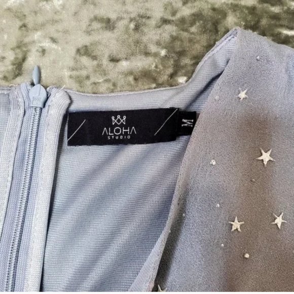 Aloha Studio Blue Midi Silver Star Print Dress - Picture 3 of 4